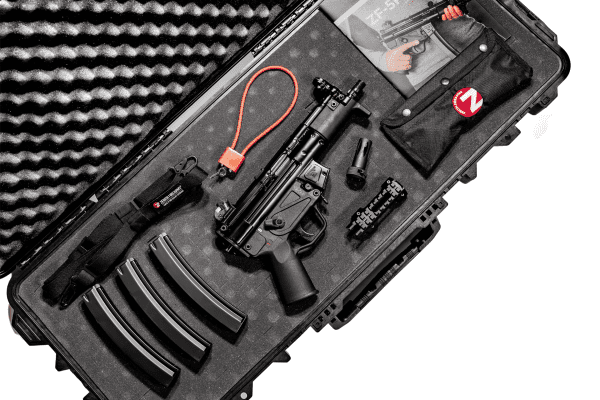 ZF5-P Premium Package by Zenith Firearms – MP5-style 9mm PDW semi-automatic roller-delayed firearm with hard case, 3 magazines, 2-point sling, Picatinny rail, flash hider, cleaning kit, and user manual
